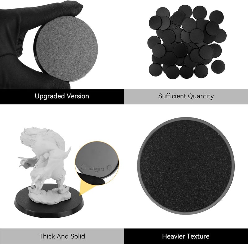 FIGURESLAB Store 30PCS 60mm/2.36inch Textured Plastic Black Round Miniature Bases, Model Base for Gaming Miniatures or Wargames Table Top Games - Image 4
